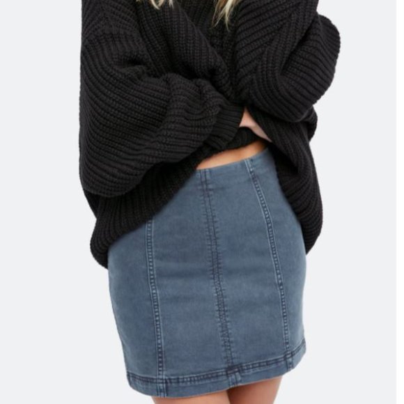 Free People Denim Mini Skirt Dark Wash - Picture 4 of 8